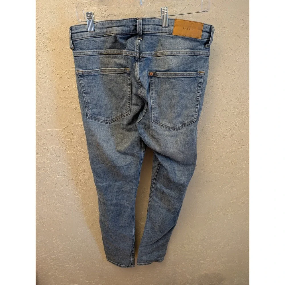 H&M Denim Ripped Slim‎ Fit Jeans Mens Blue Button Fly size 34